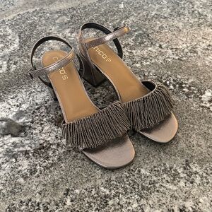 Chico’s pewter beaded strappy heel sandals size 6 old money NEW $159